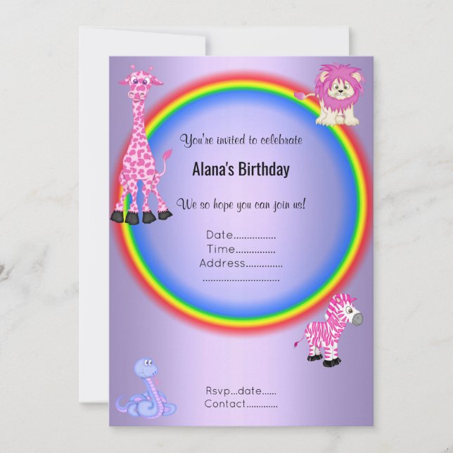 Convite Festa de aniversário do Zoo Arco-íris Puro (Frente)