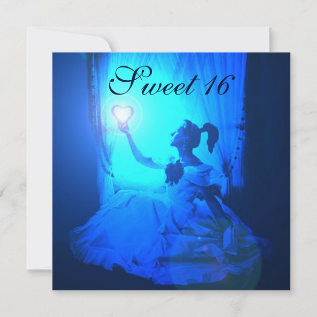 CONVITE FESTA DE ANIVERSÁRIO DOCE 16, MAGA BRANCA AZUL PRE (Frente)