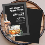 Convite Festa de Aniversário dos Homens do Whisky<br><div class="desc">Convite de aniversário masculino com tema uísque elegante. Celebre cinquenta anos com este convite clássico e masculino, apresentando uma grande garrafa de uísque em aquarela e um copo no lado direito para um toque moderno. “Ele foi envelhecido à perfeição” aparece no topo em fontes serifadas brancas elegantes em um fundo...</div>