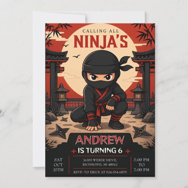 Convite Festa de aniversário dos Ninjas Pessoais (Frente)