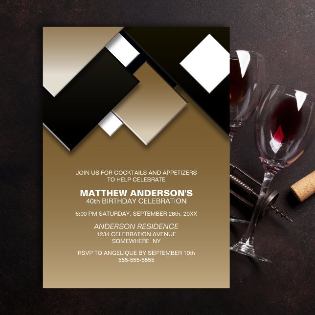 Convite Festa de aniversário Dourada 40º Cocktail preto (Criador carregado)