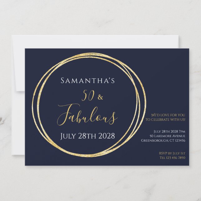 Convite Festa de aniversário Dourada 50ª marinho (Frente)