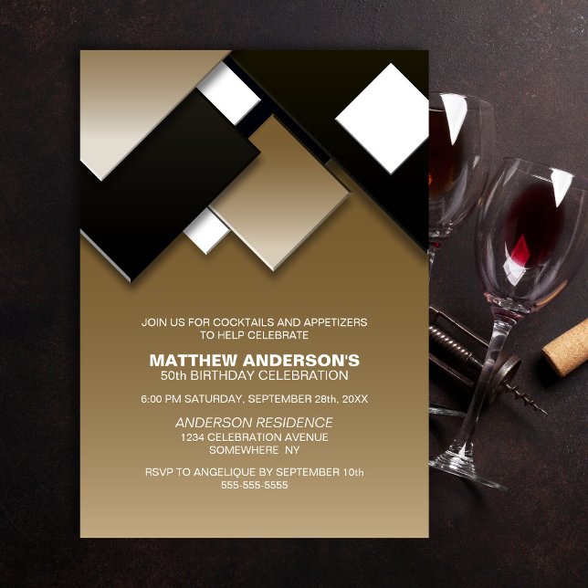 Convite Festa de aniversário Dourada 50º Cocktail preto (Criador carregado)