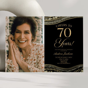 Convite Festa de aniversário Dourada de 70 de Imagem  Pret