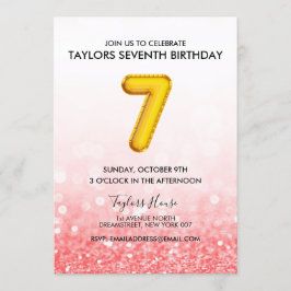 Convite Festa de aniversário Dourada de 7 vermelho-rosa br