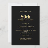 Festa de aniversário Dourada de 80 preto de texto