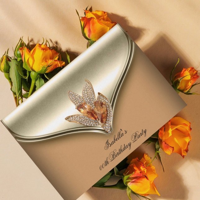 Convite Festa de aniversário Dourada de Caramel Beige Eleg (Criador carregado)