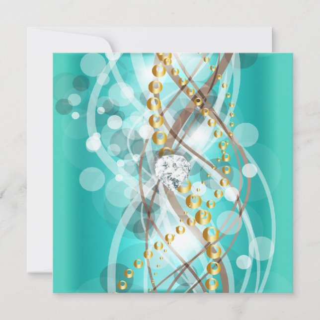 Convite Festa de aniversário Dourada de Diamante Azul Eleg (Frente)