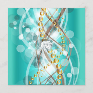 Convite Festa de aniversário Dourada de Diamante Azul Eleg