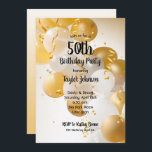 Convite Festa de aniversário Dourada dos Balões Brancos<br><div class="desc">Convites de festas de aniversários com balões de ouro e branco,  confetti e galerias. PERSONALIZE com seus próprios detalhes e idade para uma 21rua,  40º,  50º,  60º,  70,  80,  90,  100º aniversário. Um produto fabuloso para homens e mulheres em qualquer idade! Consulte os itens CORRESPONDENTES na nossa coleção.</div>