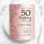 Convite Festa de aniversário Dourada Floral 50ª rosa<br><div class="desc">Convite de aniversário Dourado Floral 50º. Design minimalista moderno com desenhos botânicos em destaque e letra de script de tipografia. Simples trendy convida cartão perfeito para uma festa de na moda. Pode ser personalizado para qualquer idade. Impressos convites Zazzle ou modelo de impressão digital instantânea para download.</div>