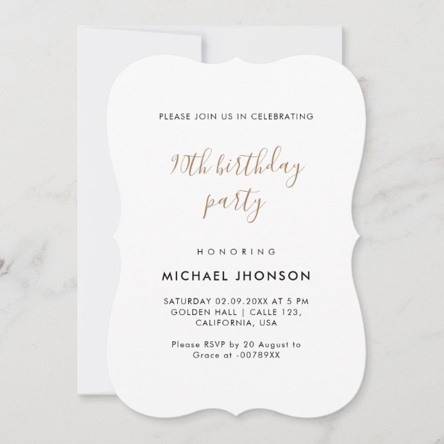 Convite Festa de aniversário Dourada minimalista moderna (Frente)