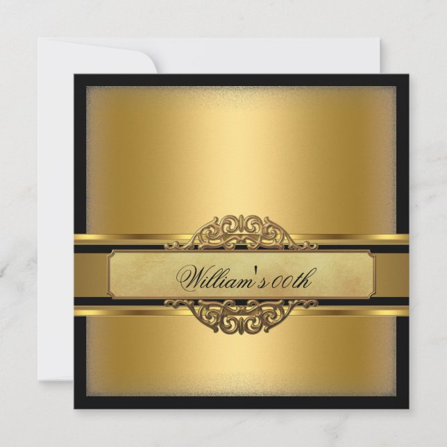 Convite Festa de aniversário Dourada preta (Frente)