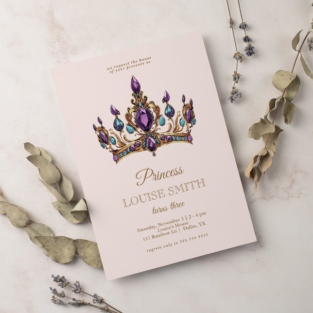 Convite Festa de aniversário Dourada princesa cor-de-rosa (Criador carregado)