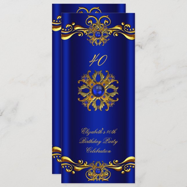 Convite Festa de aniversário Dourada Real Elegante de Joia (Frente/Verso)