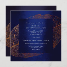 Convite Festa de aniversário Dourada Rosa Rosa Azul