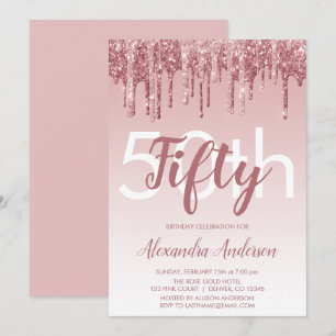 Convite Festa de aniversário Dourada Sparkle Glitter 50ª