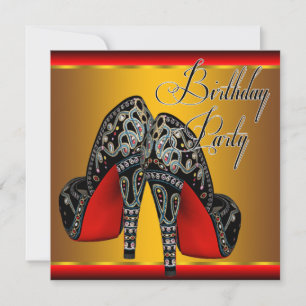 Convite Festa de aniversário Dourada Vermelha Elegante