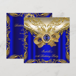 Convite Festa de Aniversário Dourado Azul Real Elite Elega