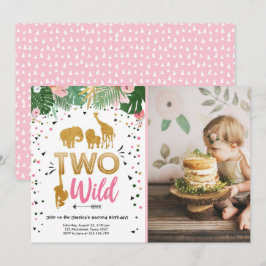 Convite Festa de aniversário Dourado de dois animais da