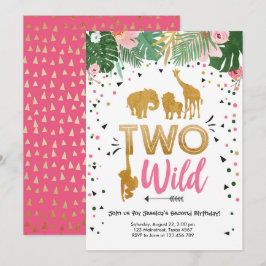 Convite Festa de aniversário Dourado de dois animais da