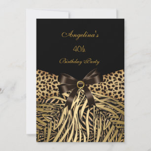 Convite Festa de Aniversário Dourado Leopardo Marrom Preto