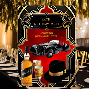 Convite Festa de Aniversário Dourado Vermelho Preto Carro 