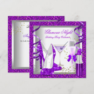 Convite Festa de Aniversário Drinks Glitter Purple Glamour