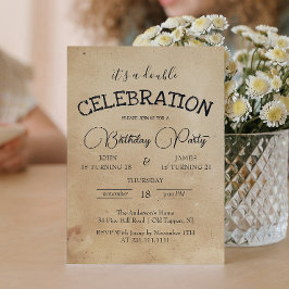 Convite Festa de aniversário dupla bege clássico