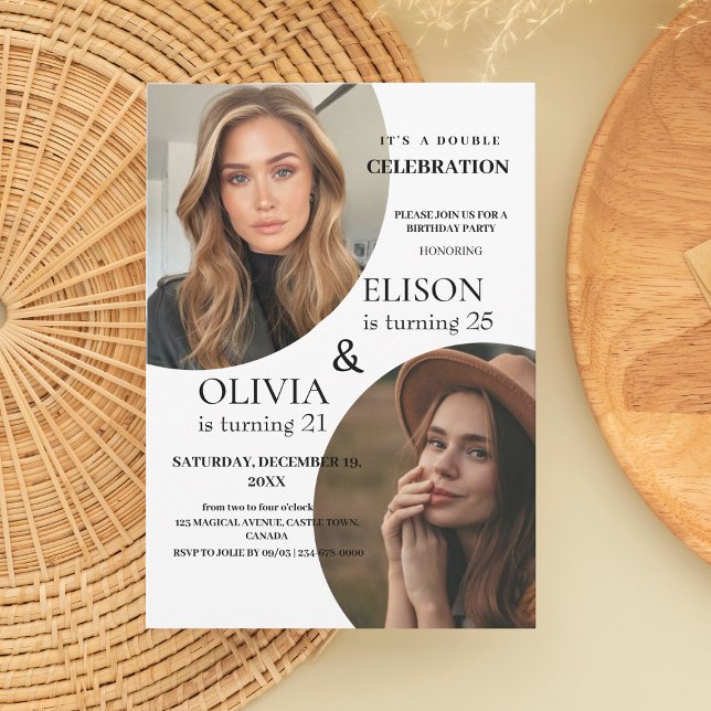 Convite Festa de aniversário dupla branca e preta moderna (Criador carregado)