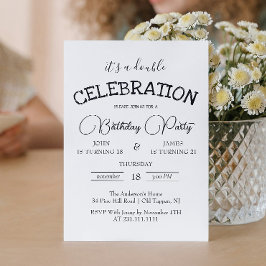 Convite Festa de aniversário dupla branca e preto clássico