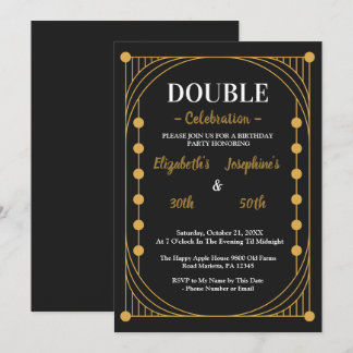 Convite Festa de Aniversário Dupla Elegante Preto e Dourad