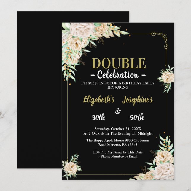 Convite Festa de aniversário Dupla Junta Adulta |Blush flo (Frente/Verso)