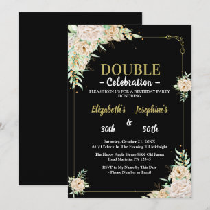 Convite Festa de aniversário Dupla Junta Adulta  Blush flo