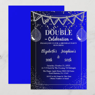 Convite Festa de aniversário Dupla Junta Adulta Prata Az