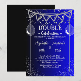 Convite Festa de aniversário Dupla Junta Adulta | Prata Az