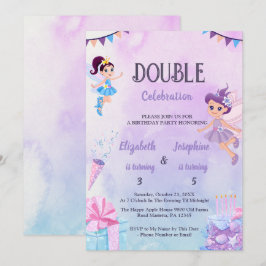 Convite Festa de Aniversário Duplo de Fadas Para Meninas