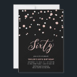 Convite Festa de aniversário e preto Dourado simples 60ª R<br><div class="desc">Celebre seu dia especial com este mínimo de 60º convite de aniversário. Este design apresenta um script de na moda com letra "Sessenta" com um confete em forma de hexágono com uma combinação de cores preto e rosa dourado. Há mais designs disponíveis no meu compro BaraBomDesign.</div>