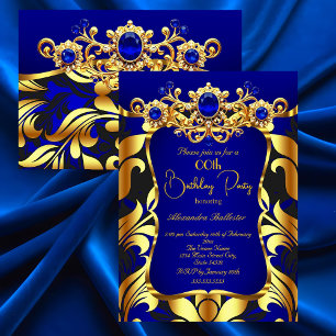 Convite Festa de Aniversário Elegante Azul Dourado Preto D