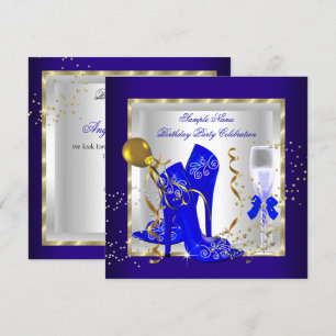Convite Festa de Aniversário Elegante Azul Real Dourado Br