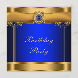 Convite Festa de Aniversário Elegante Azul Real e Dourado