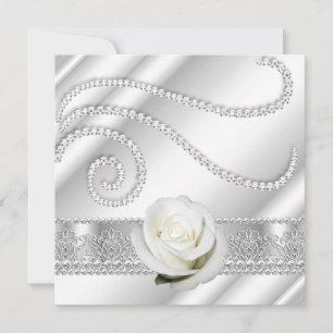 Convite Festa de Aniversário Elegante com Diamantes Branco