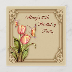 Convite Festa de aniversário elegante das tulipas Dourados