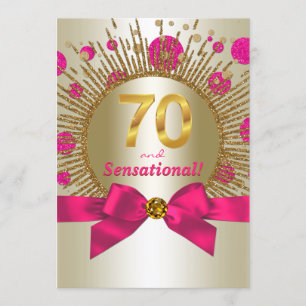 Convite Festa de aniversário Elegante de 70 Fuchsia Dourad
