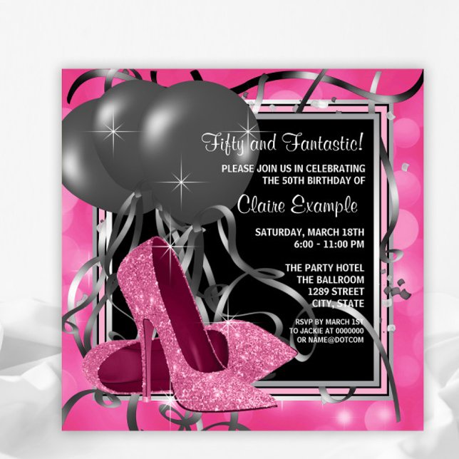 Convite Festa de aniversário Elegante de Alto Curso Rosa (You can change all of the text as needed for your event. This is an any occasion invitation.)