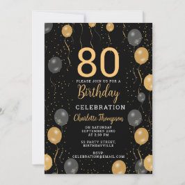 Convite Festa de aniversário Elegante de Balões Pretos e D