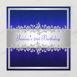 Convite Festa de aniversário Elegante de Rosas de Prata Az