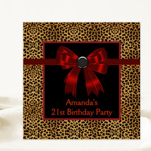 Convite Festa de Aniversário Elegante do Leopardo Vermelho