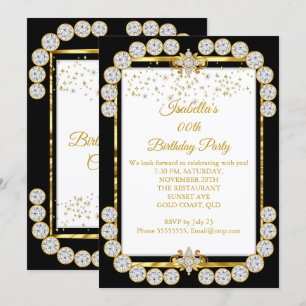 Convite Festa de Aniversário Elegante Dourado Branco Diama