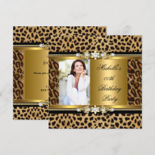 Convite Festa de Aniversário Elegante Dourado Leopardo Pre